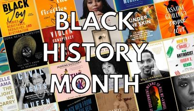 collage of books covers overlaid by text "Black History Month"