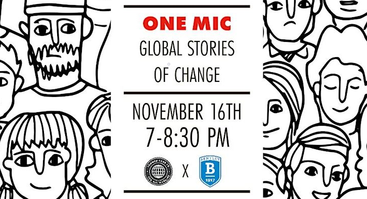 Graphic providing details for One Mic: Global Stories of Change storytelling event