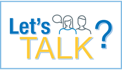Let's Talk logo - icon shows outline of 2 people and a conversation bubble