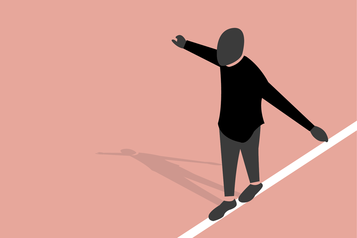 illustration of a person walking on a white line