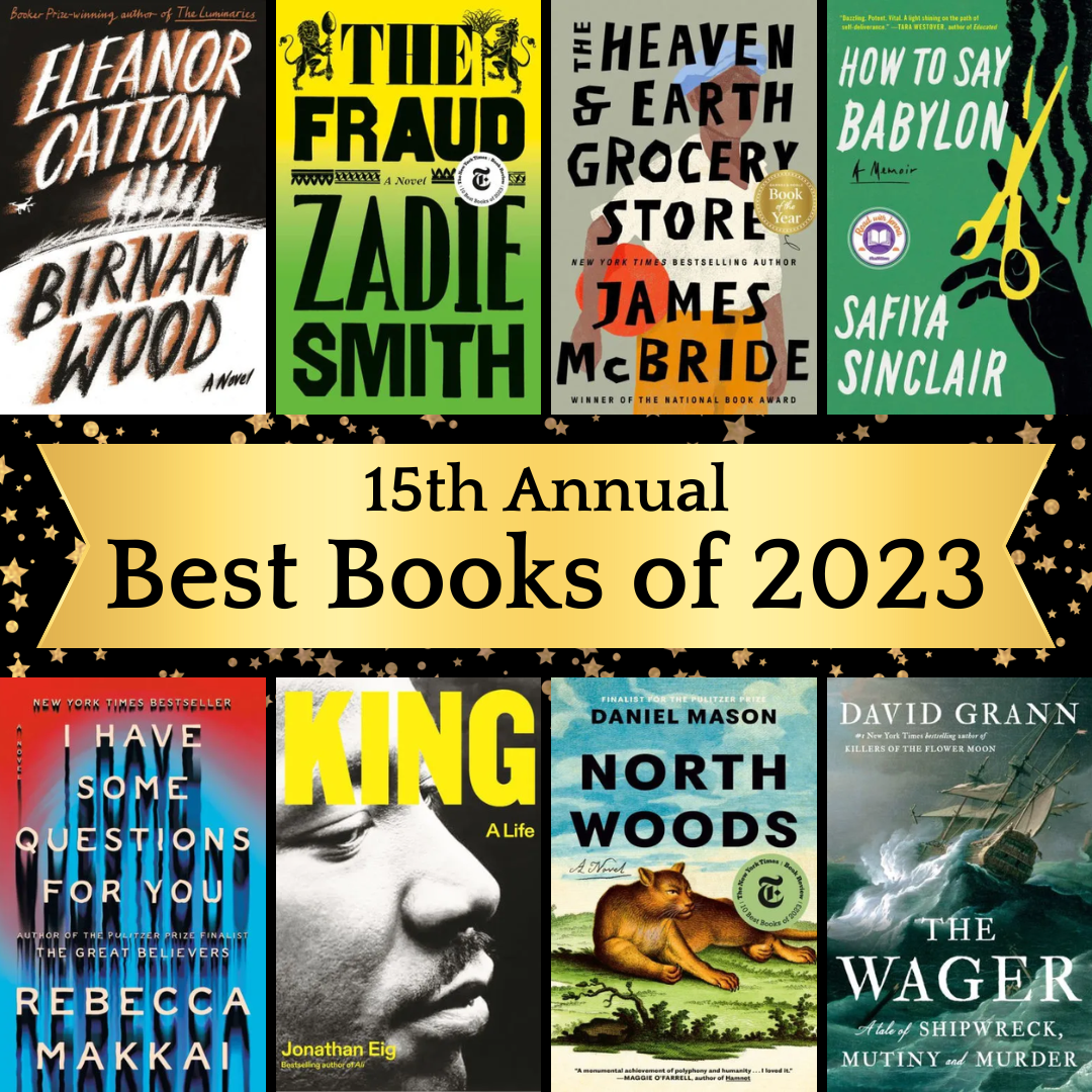 collage of 8 book covers from the Best Books of 2023 display