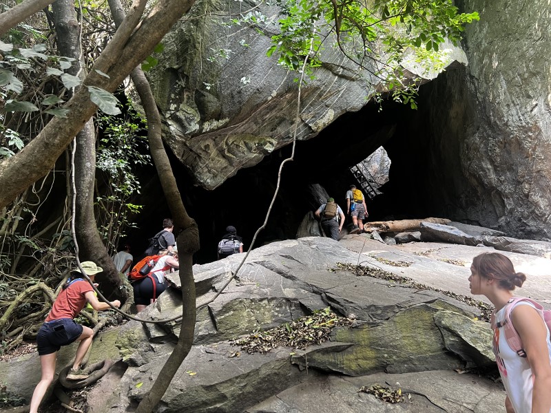 Bentley students explore the caves of the Shai Hills Resource Reserve in Ghana.