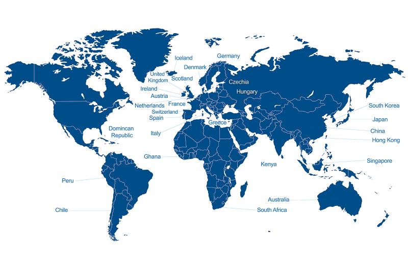 Map of Countries Bentley Students Study Abroad