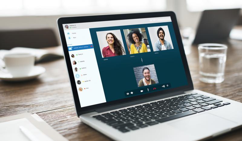 Virtual meeting on laptop