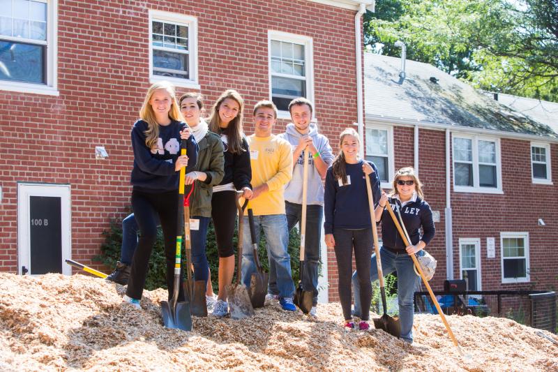 service learning students work at prospect hill in waltham mass