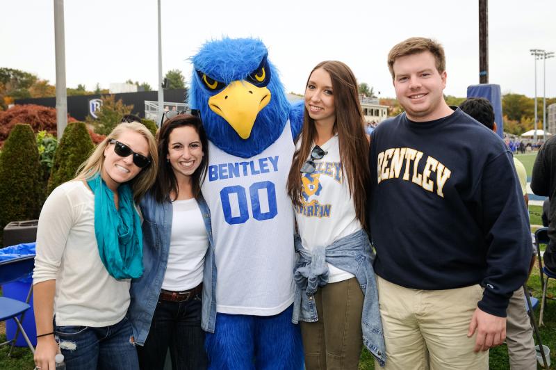 bentley students with flex the falcon