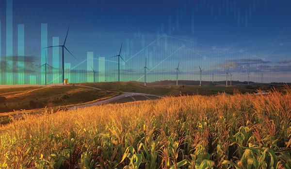 Photo of field with wind turbines