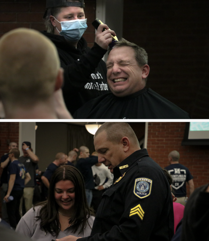Officer Rixford getting his head shaved