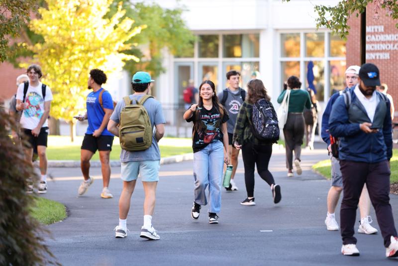students walk on campus 