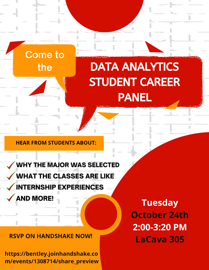 Data Analytics Student Career panel Tuesday October 24, 2:00-3:20 PM in LaCava 305